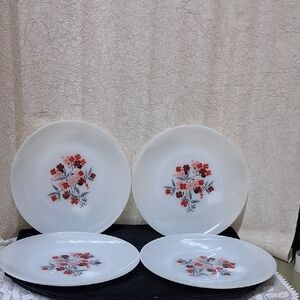 4 Pc. Fire King Primrose Milk Glass 9" Dinner Plates.